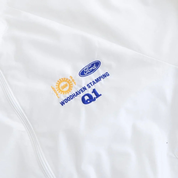 Vintage 80 King Louie Pro Fit White Ford Zip Up Hidden Hood Windbreaker Jacket M - Picture 9 of 11